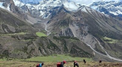 छेकम्पारका बासिन्दा यार्सागुम्बा संकलन गर्न छेके र बाजु लेकतिर