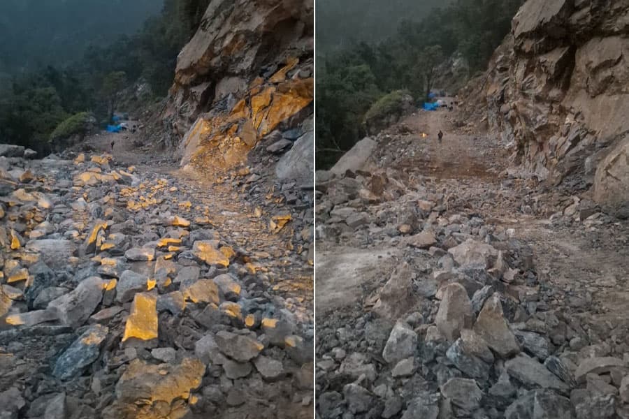विस्फोटक पदार्थ प्रयोग गरेर हटाइयो छुमसुरको विशाल चट्टानसहितको पहिरो