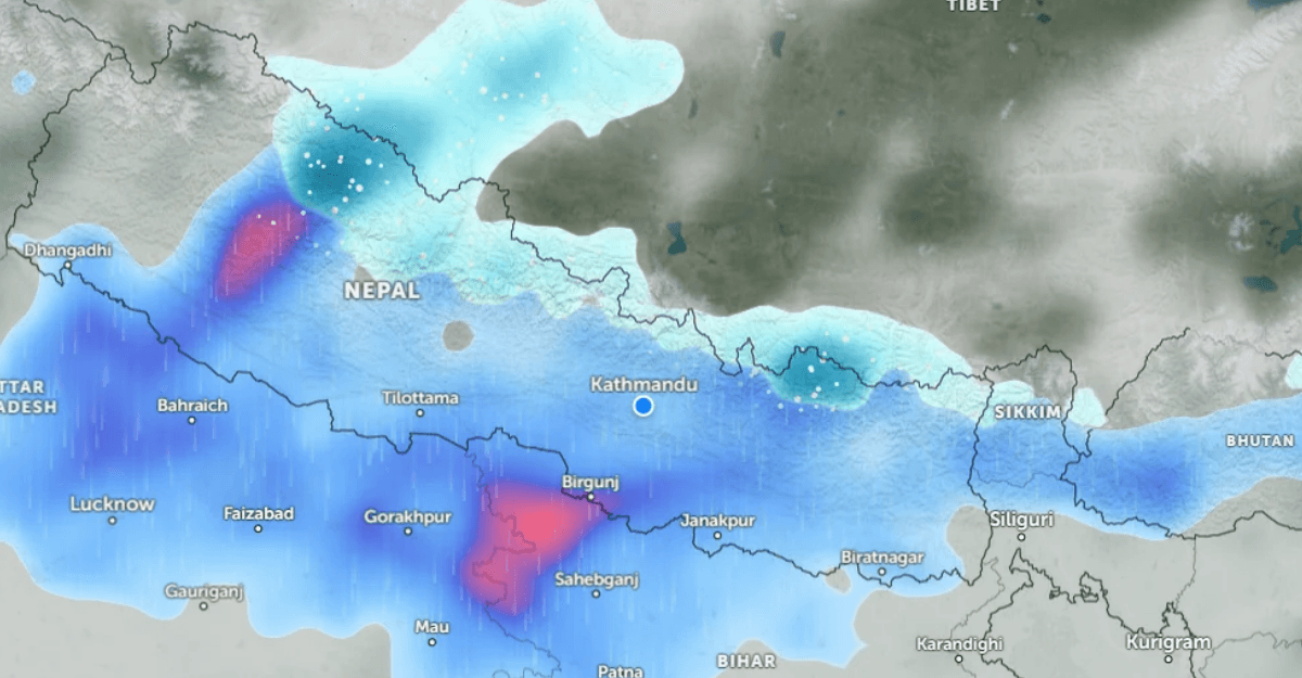 नेपालको अझै नजिक आउँदैछ पानी पार्ने प्रणाली, साँझपछि झरीको क्रम थप बढ्ने