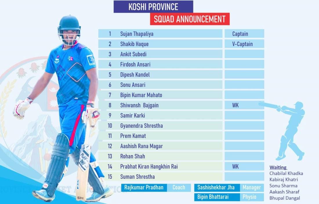 प्रधानमन्त्री कप क्रिकेट प्रतियोगिता : कोसी प्रदेशको टोली घोषणा